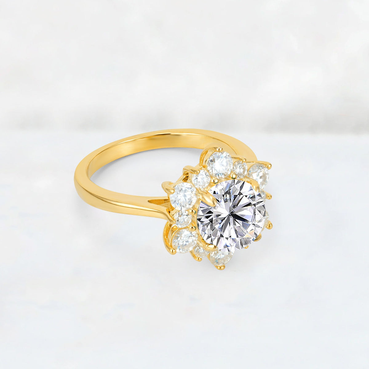 Round Cut Lab Diamond Floral Cluster Engagement Ring - Additional view