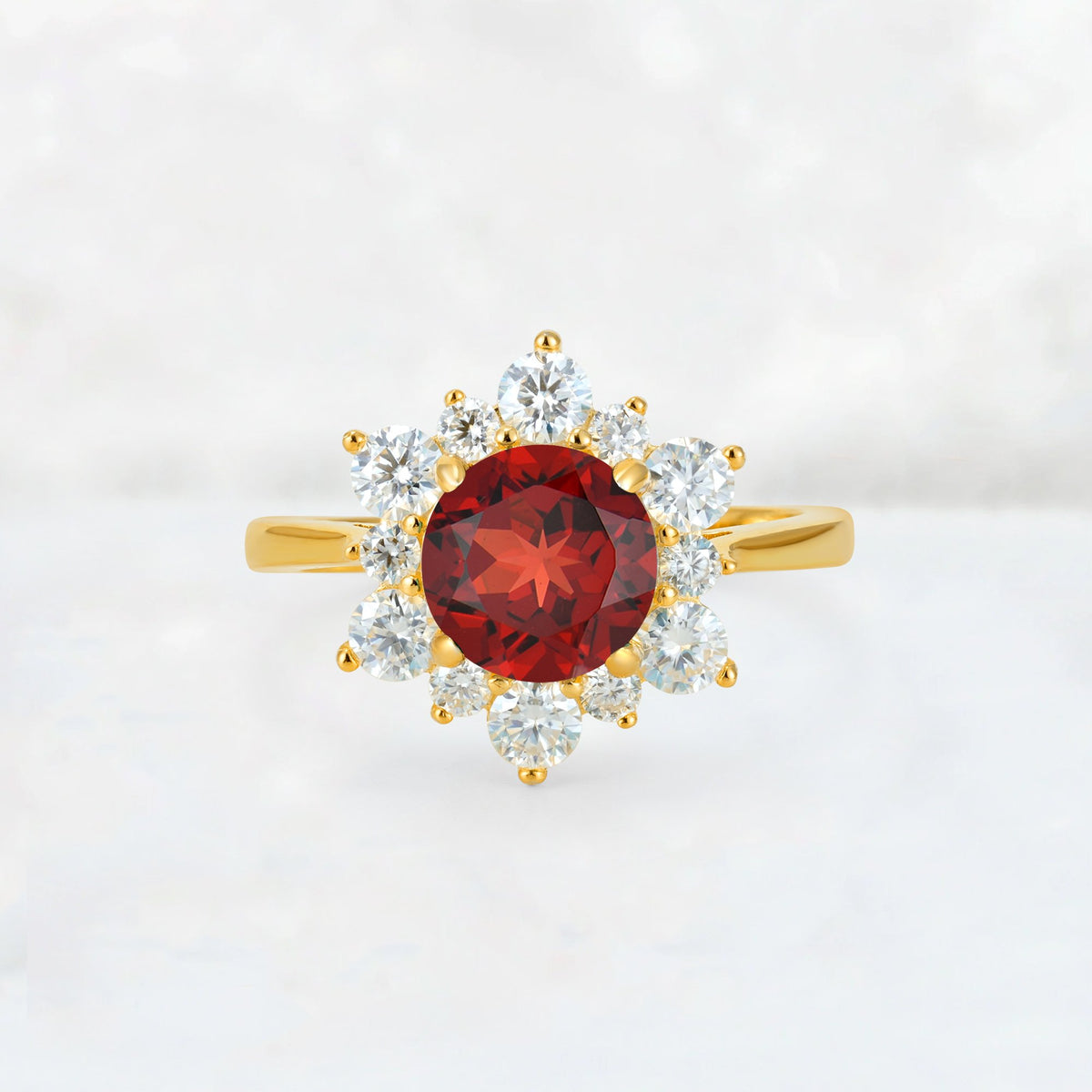 Round Cut Garnet Floral Cluster Engagement Ring - Additional view