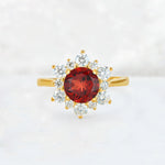 Round Cut Garnet Floral Cluster Engagement Ring - Additional view