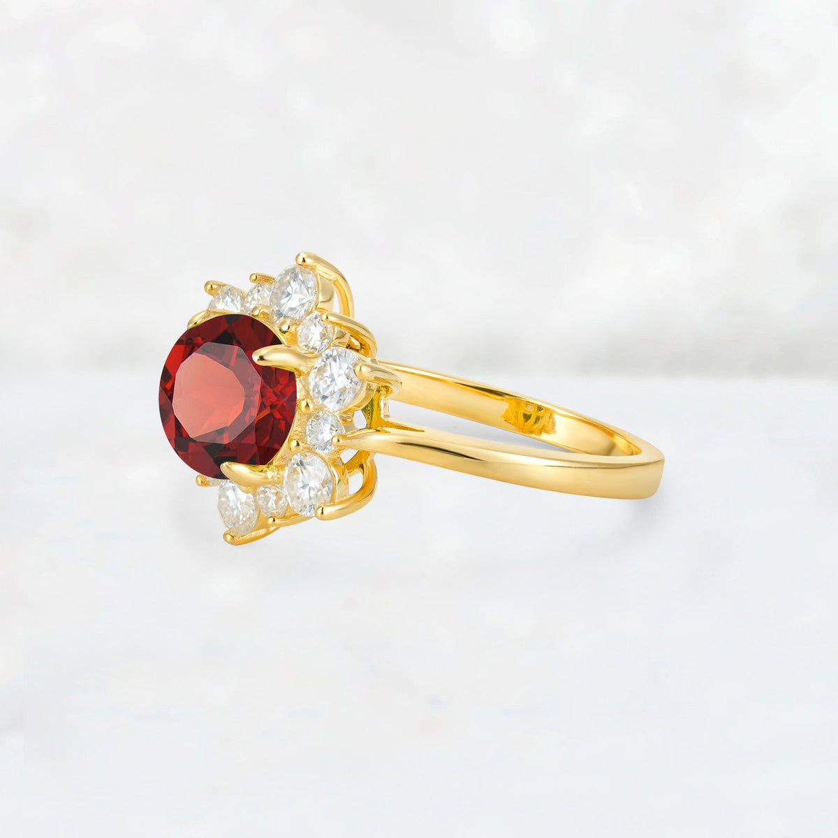 Round Cut Garnet Floral Cluster Engagement Ring - Additional view