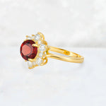 Round Cut Garnet Floral Cluster Engagement Ring - Additional view