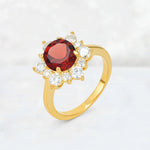 Round Cut Garnet Floral Cluster Engagement Ring - Additional view