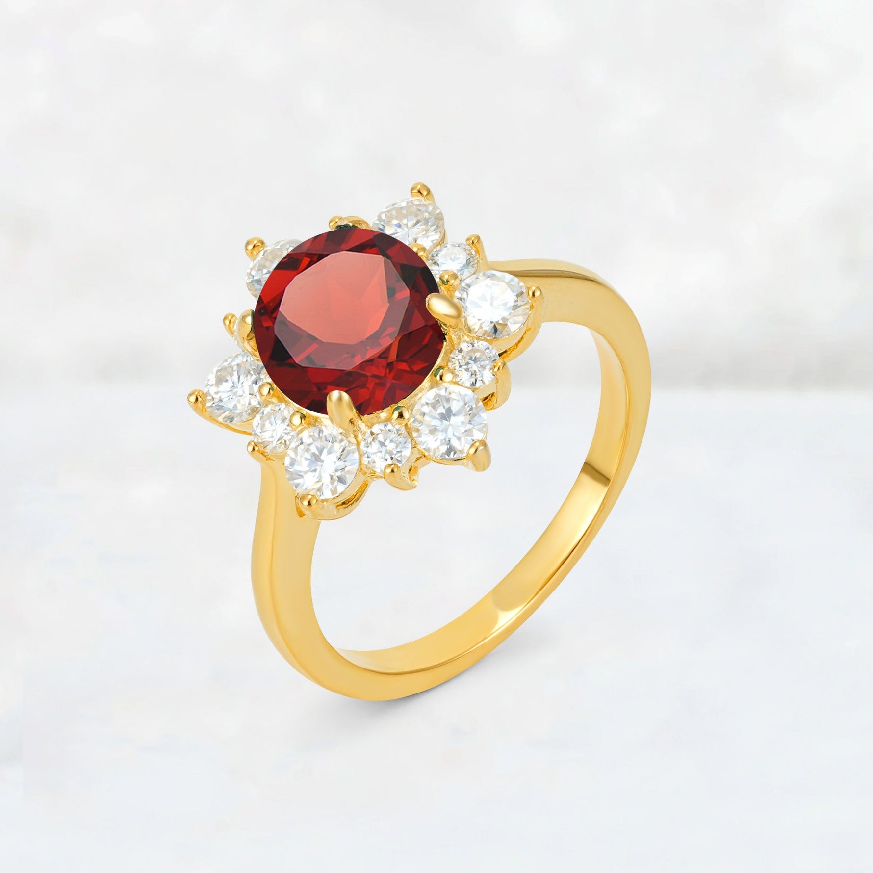 Round Cut Garnet Floral Cluster Engagement Ring - Additional view