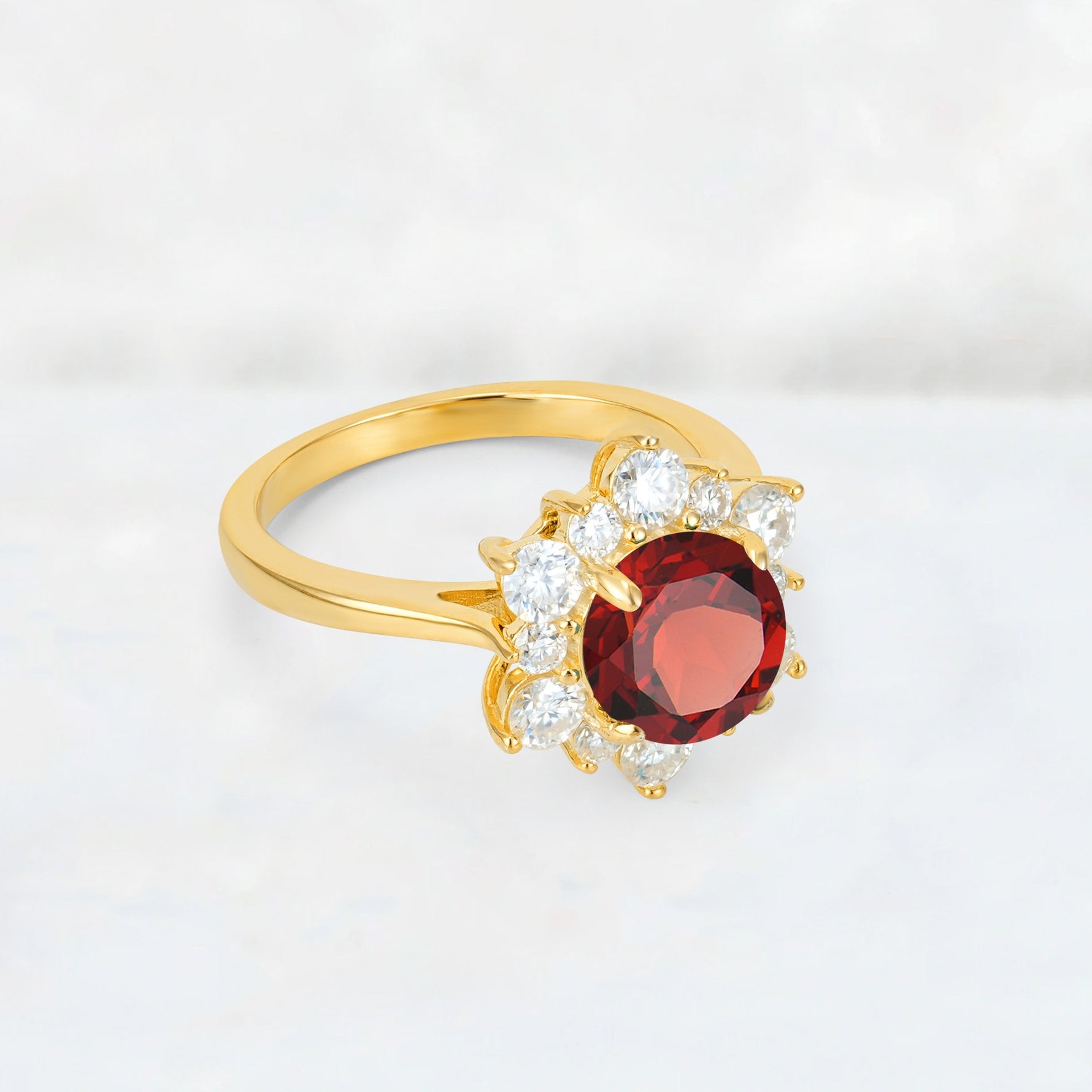 Round Cut Garnet Floral Cluster Engagement Ring - Additional view