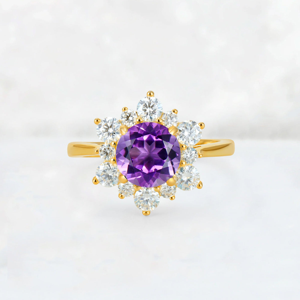 Round Cut Amethyst Floral Cluster Engagement Ring - Additional view