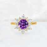 Round Cut Amethyst Floral Cluster Engagement Ring - Additional view