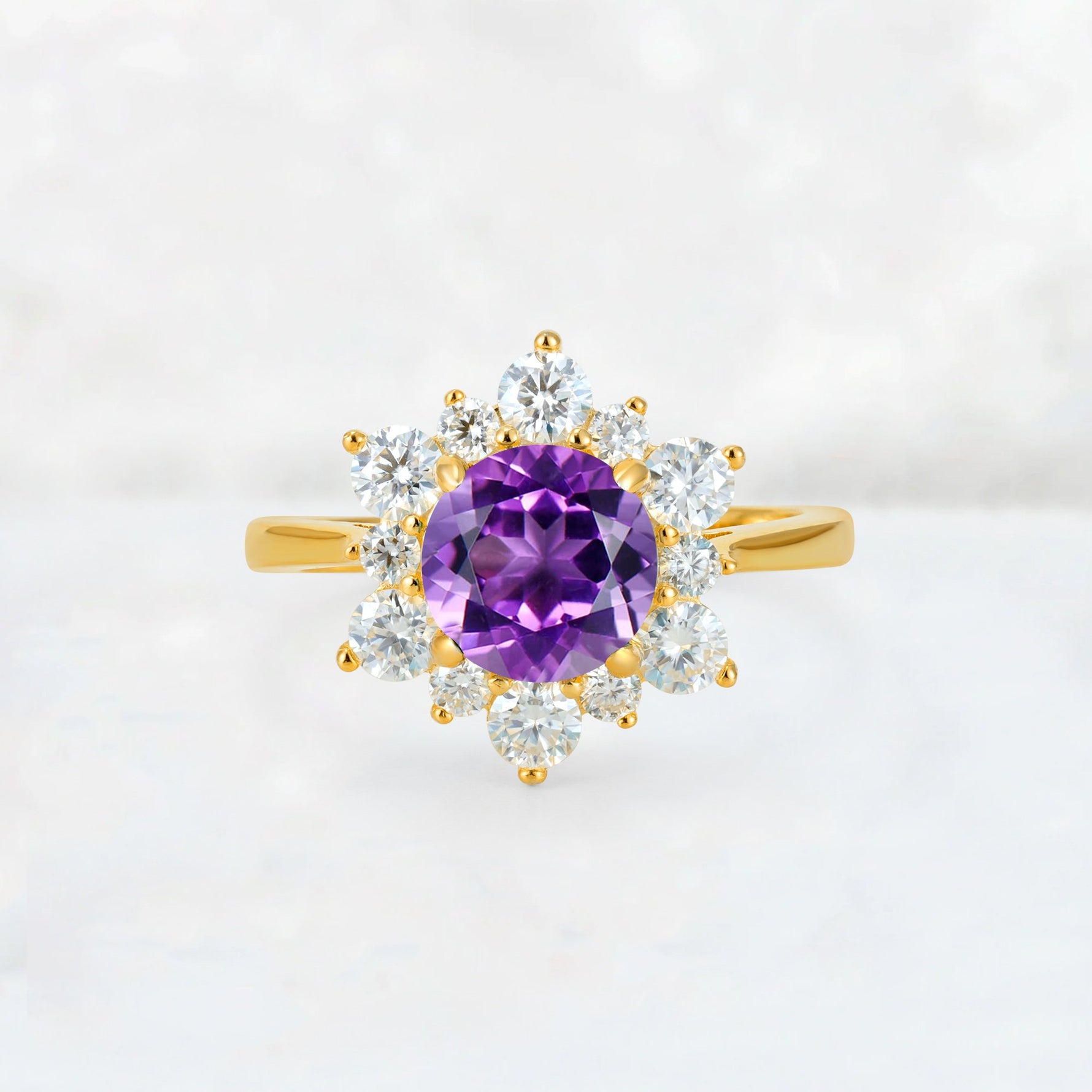Round Cut Amethyst Floral Cluster Engagement Ring - Additional view