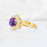 Round Cut Amethyst Floral Cluster Engagement Ring - Additional view