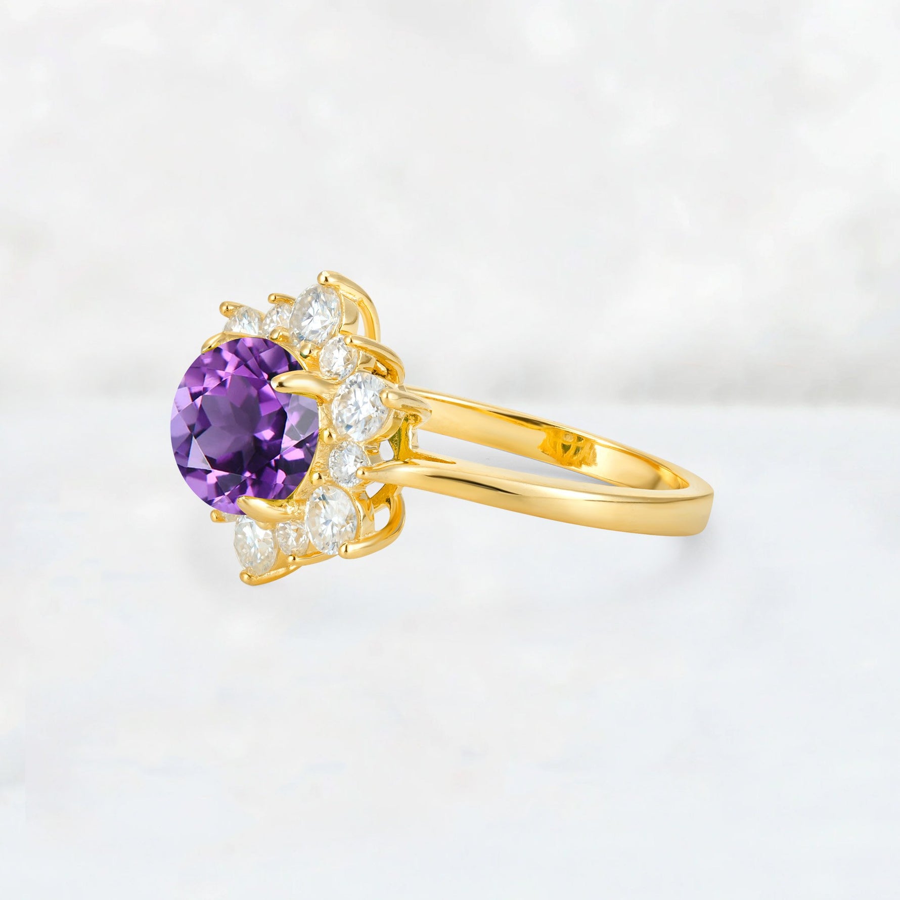 Round Cut Amethyst Floral Cluster Engagement Ring - Additional view