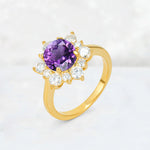 Round Cut Amethyst Floral Cluster Engagement Ring - Additional view
