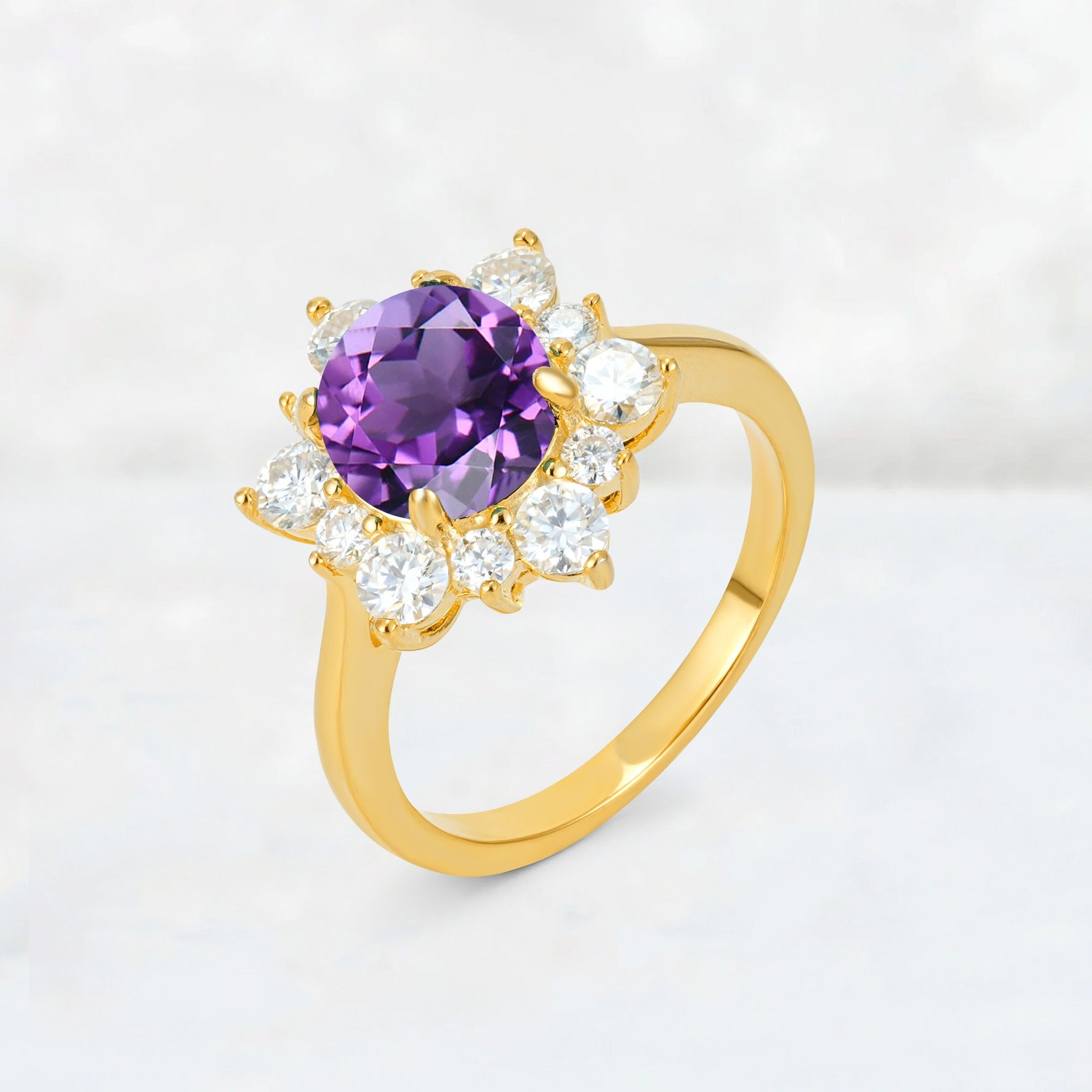 Round Cut Amethyst Floral Cluster Engagement Ring - Additional view