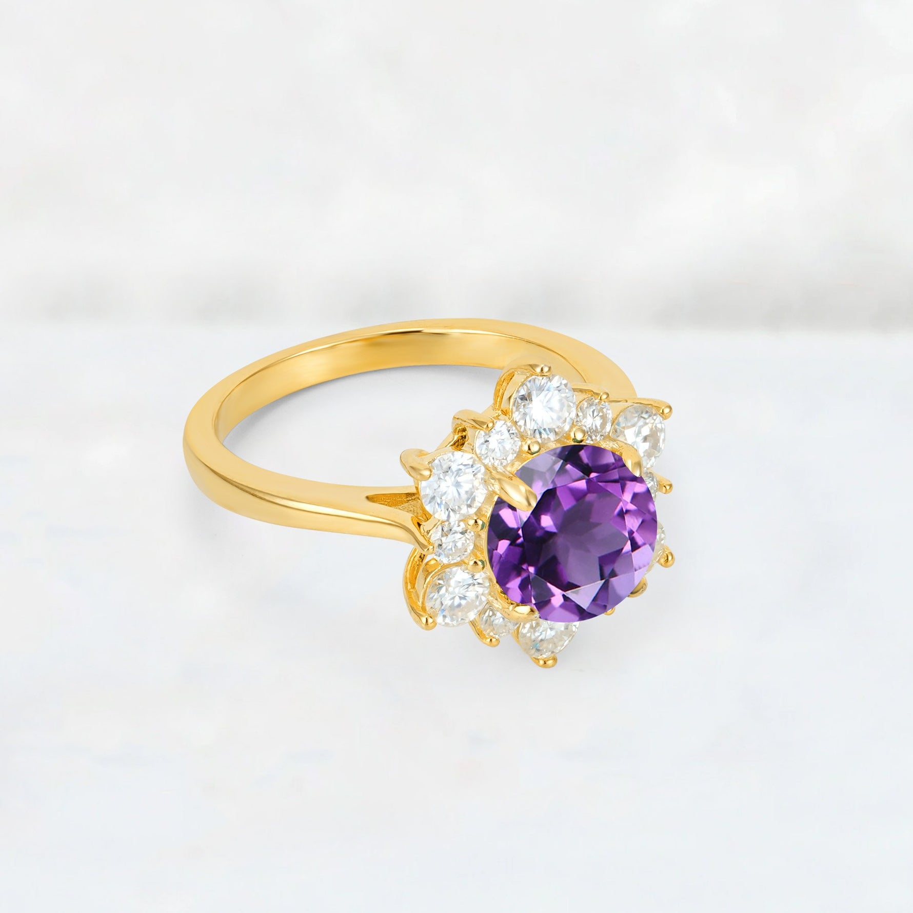 Round Cut Amethyst Floral Cluster Engagement Ring - Additional view