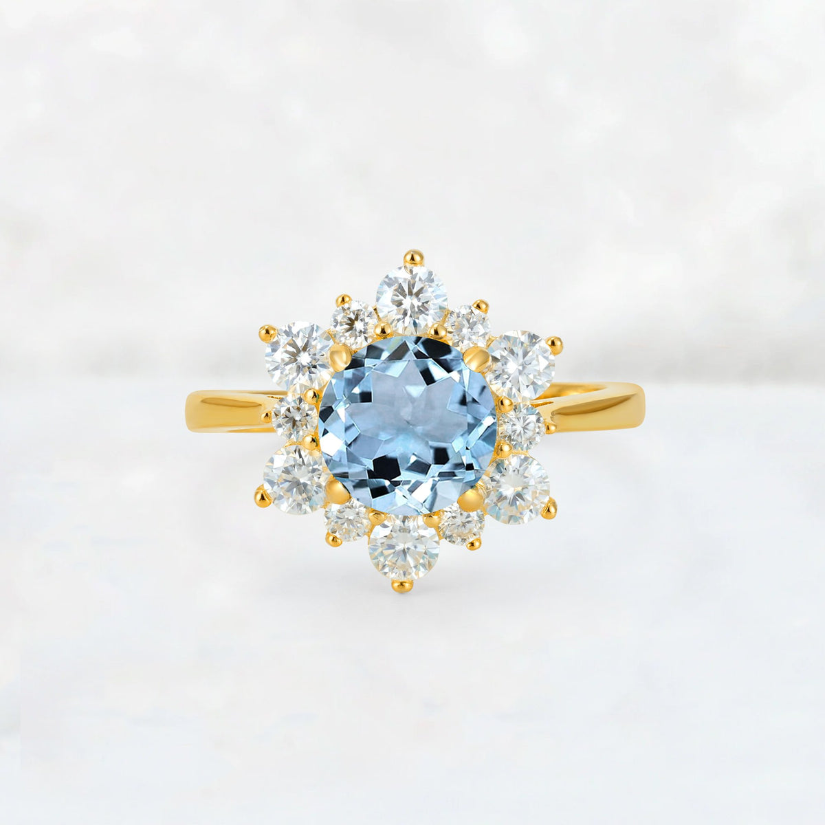 Round Cut Aquamarine Floral Cluster Engagement Ring - Additional view