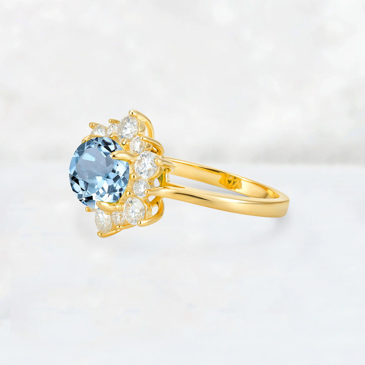 Round Cut Aquamarine Floral Cluster Engagement Ring - Additional view