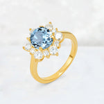 Round Cut Aquamarine Floral Cluster Engagement Ring - Additional view