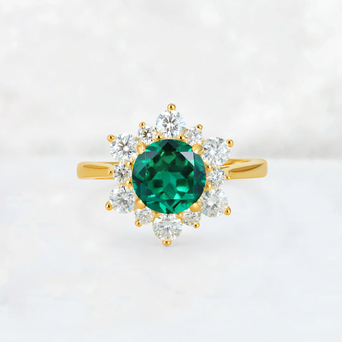 Round Cut Emerald Floral Cluster Engagement Ring - Additional view