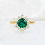 Round Cut Emerald Floral Cluster Engagement Ring - Additional view