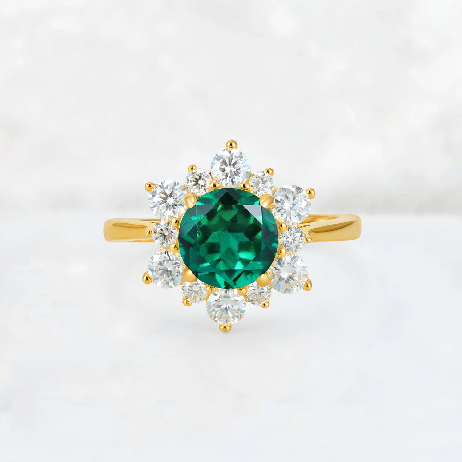 Round Cut Emerald Floral Cluster Engagement Ring - Additional view