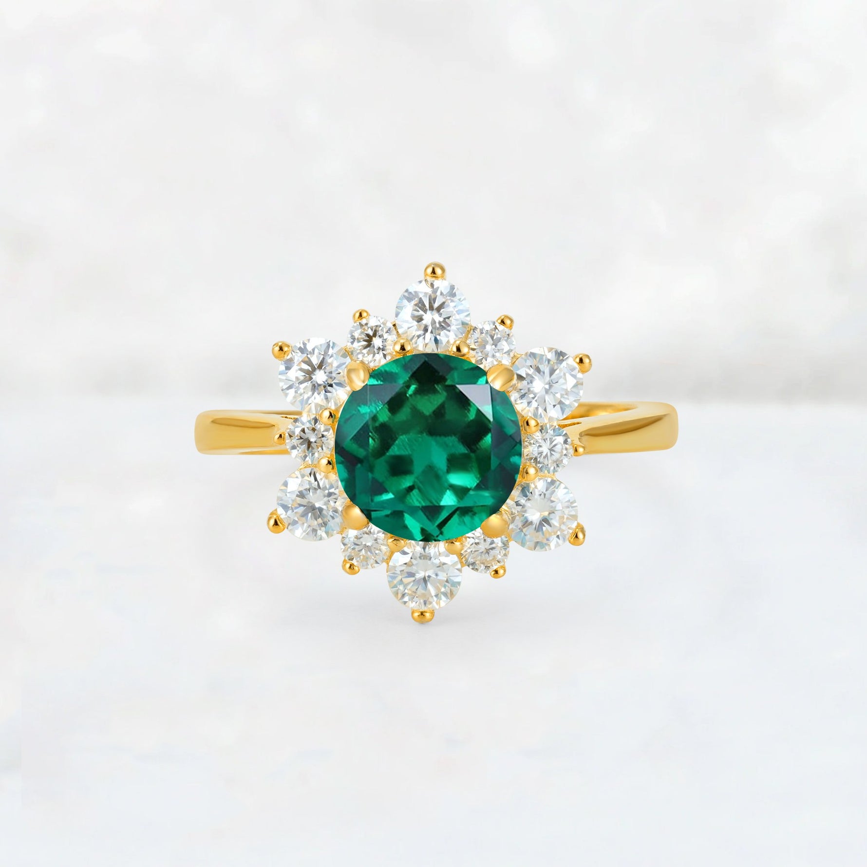 Round Cut Emerald Floral Cluster Engagement Ring - Additional view