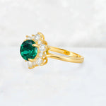 Round Cut Emerald Floral Cluster Engagement Ring - Additional view
