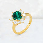 Round Cut Emerald Floral Cluster Engagement Ring - Additional view