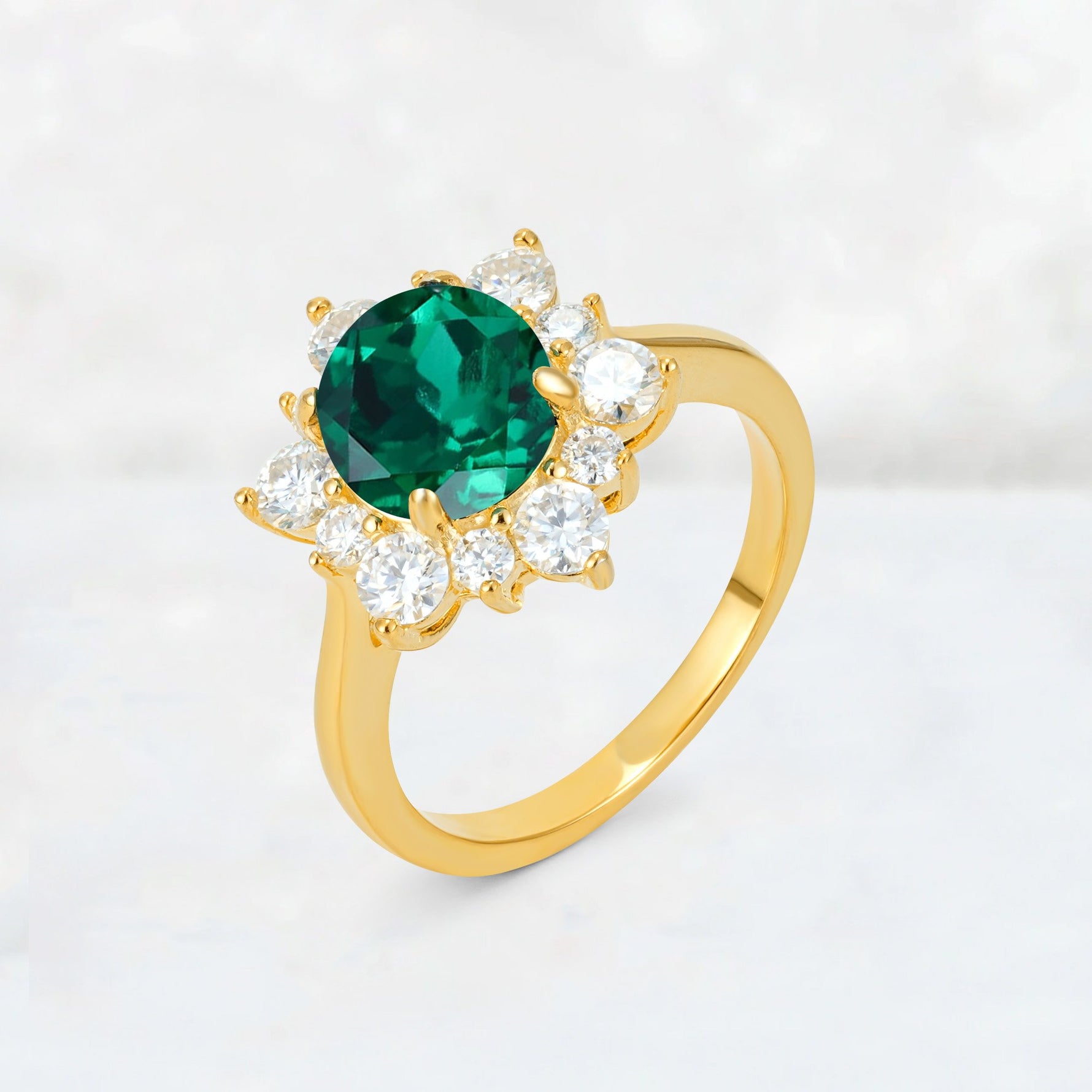 Round Cut Emerald Floral Cluster Engagement Ring - Additional view