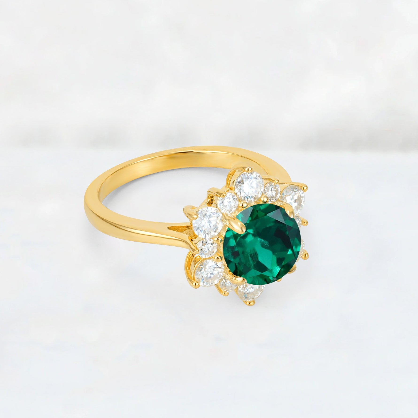 Round Cut Emerald Floral Cluster Engagement Ring - Additional view