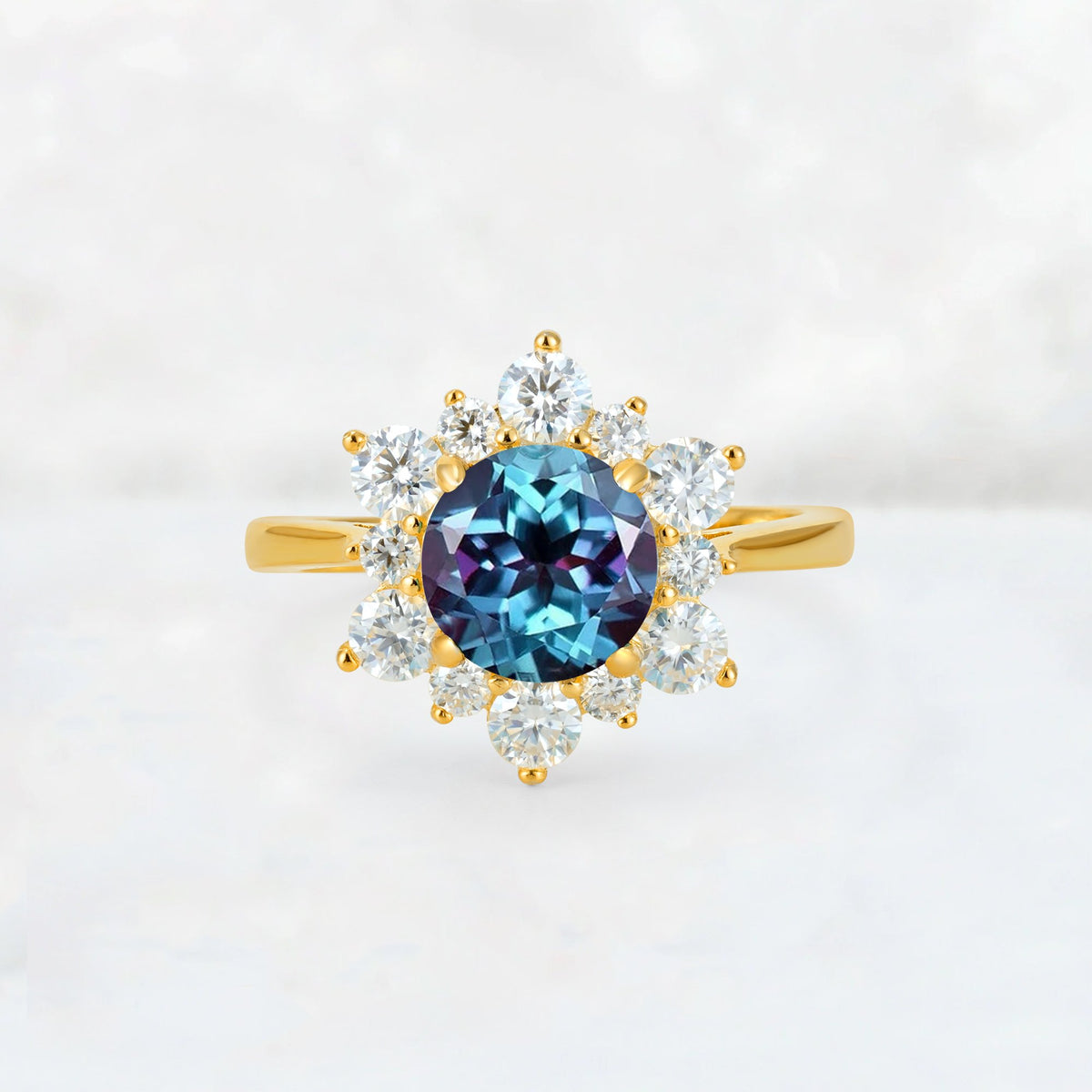 Round Cut Alexandrite Floral Cluster Engagement Ring - Additional view