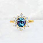 Round Cut Alexandrite Floral Cluster Engagement Ring - Additional view