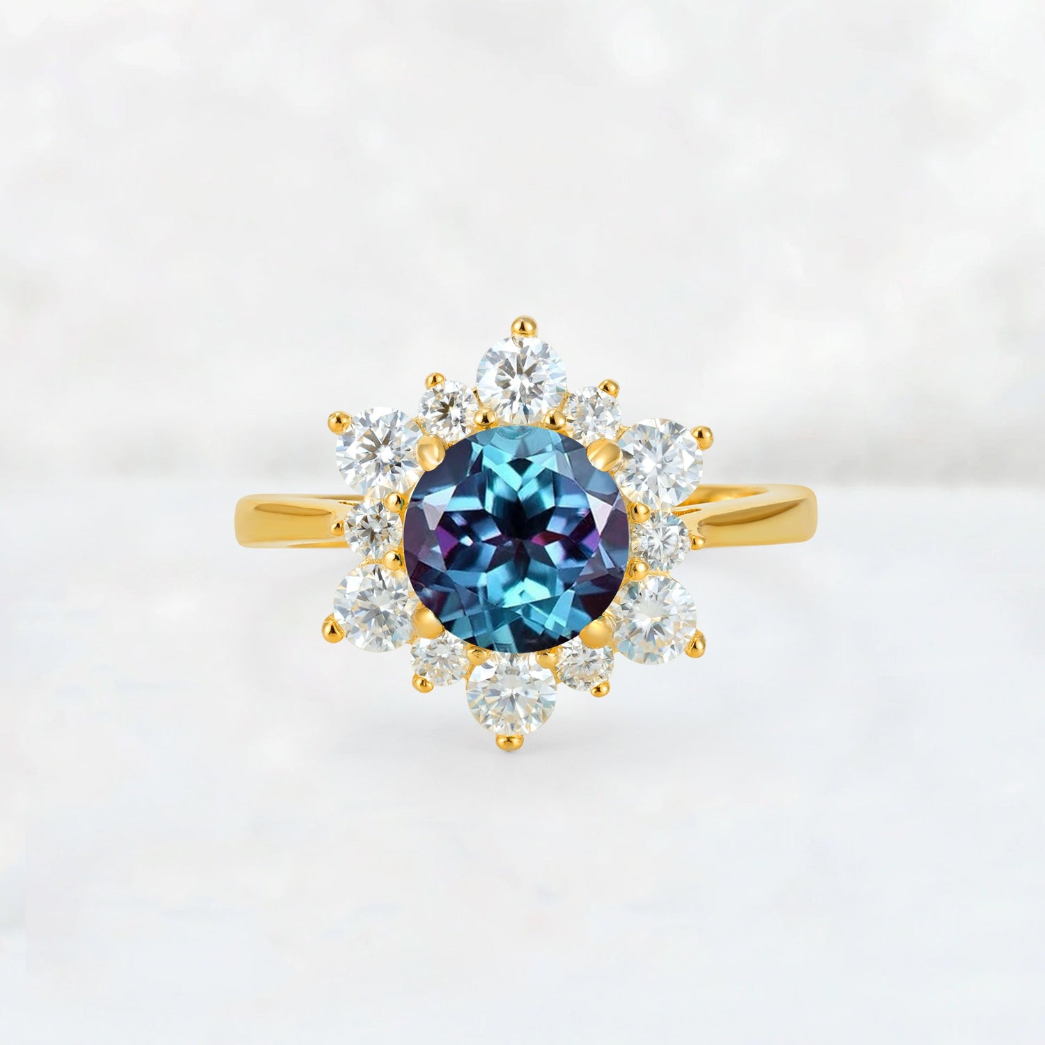 Round Cut Alexandrite Floral Cluster Engagement Ring - Additional view