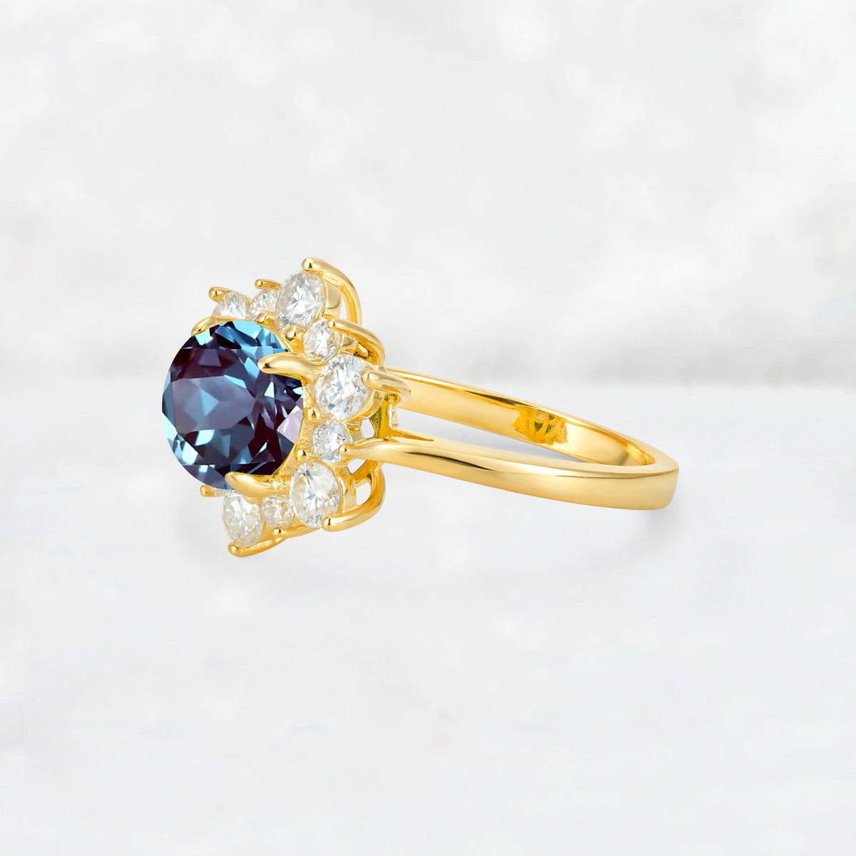 Round Cut Alexandrite Floral Cluster Engagement Ring - Additional view