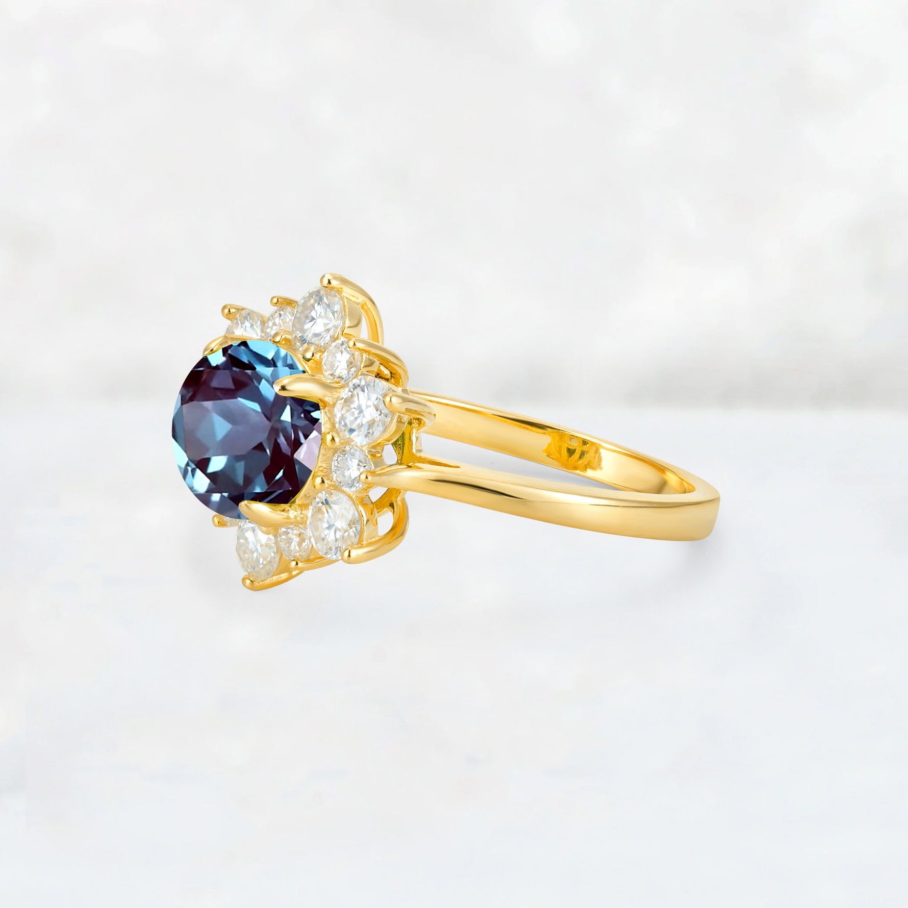 Round Cut Alexandrite Floral Cluster Engagement Ring - Additional view