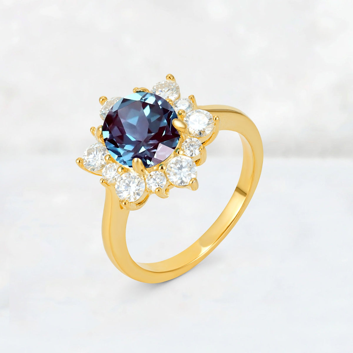Round Cut Alexandrite Floral Cluster Engagement Ring - Additional view