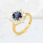 Round Cut Alexandrite Floral Cluster Engagement Ring - Additional view