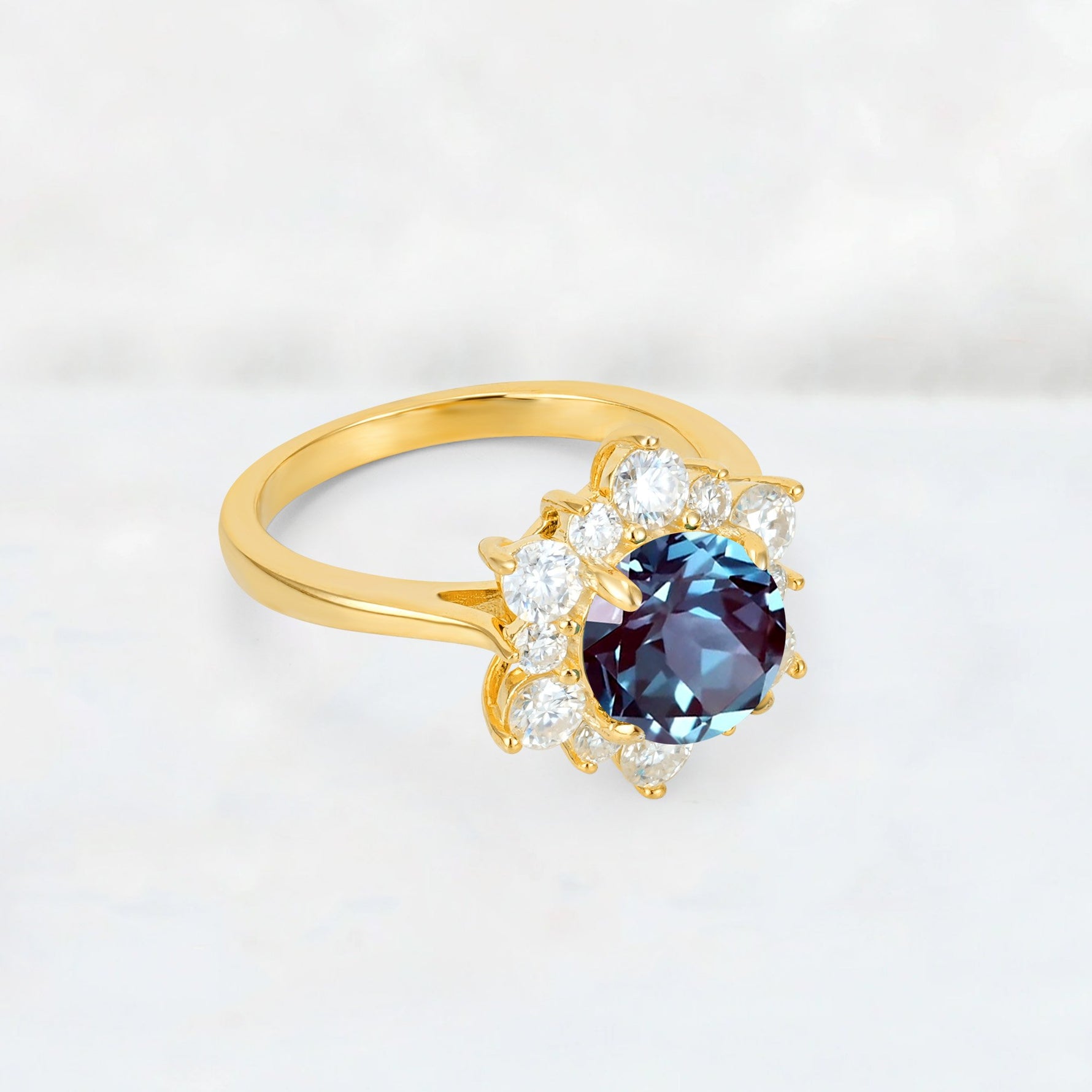 Round Cut Alexandrite Floral Cluster Engagement Ring - Additional view