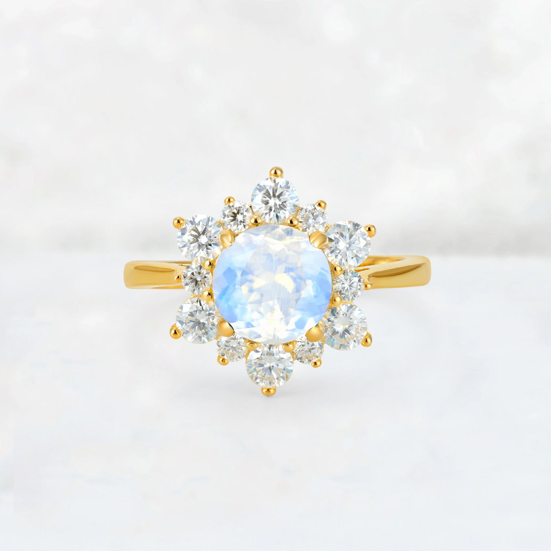 Round Cut Moonstone Floral Cluster Engagement Ring - Additional view