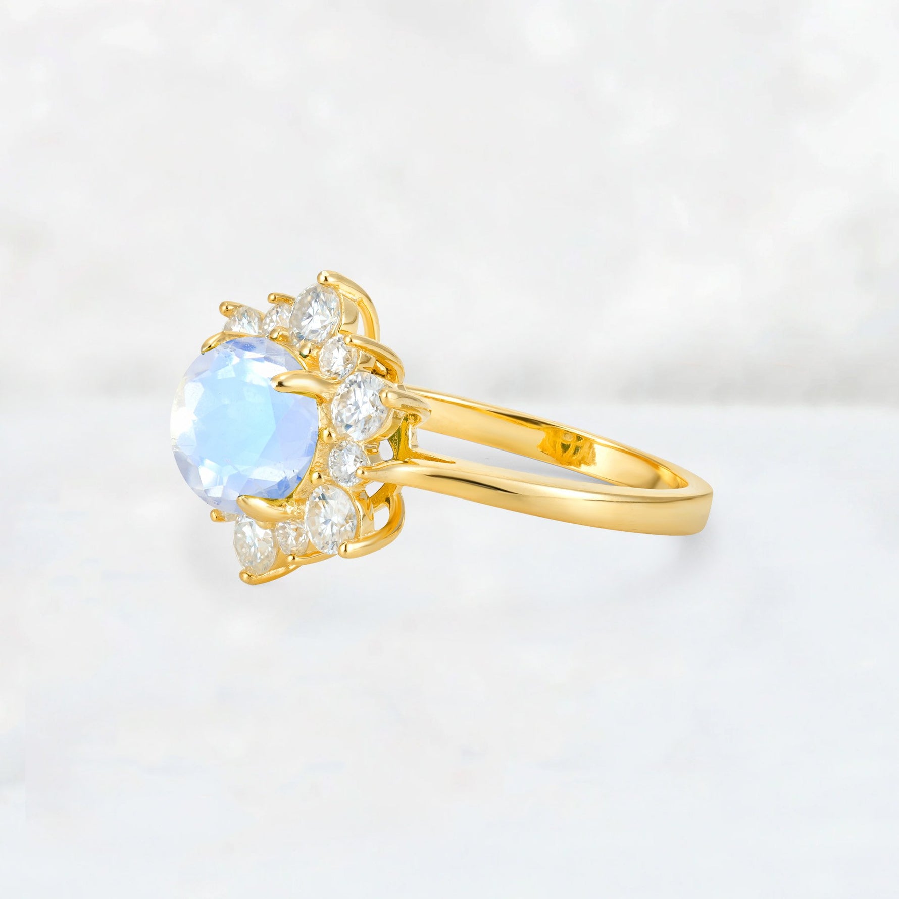 Round Cut Moonstone Floral Cluster Engagement Ring - Additional view