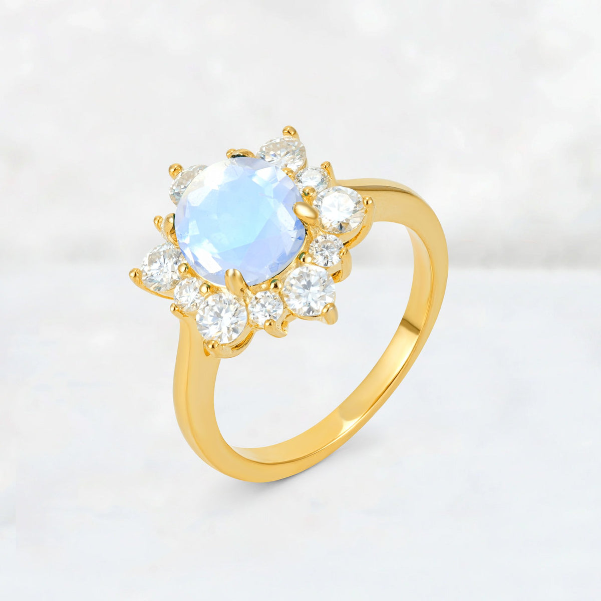 Round Cut Moonstone Floral Cluster Engagement Ring - Additional view