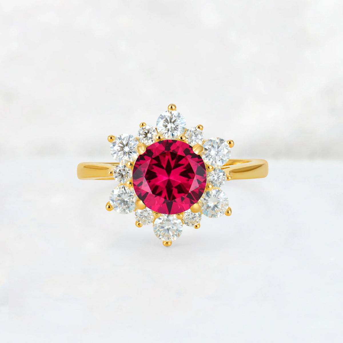 Round Cut Ruby Floral Cluster Engagement Ring - Additional view