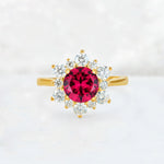 Round Cut Ruby Floral Cluster Engagement Ring - Additional view