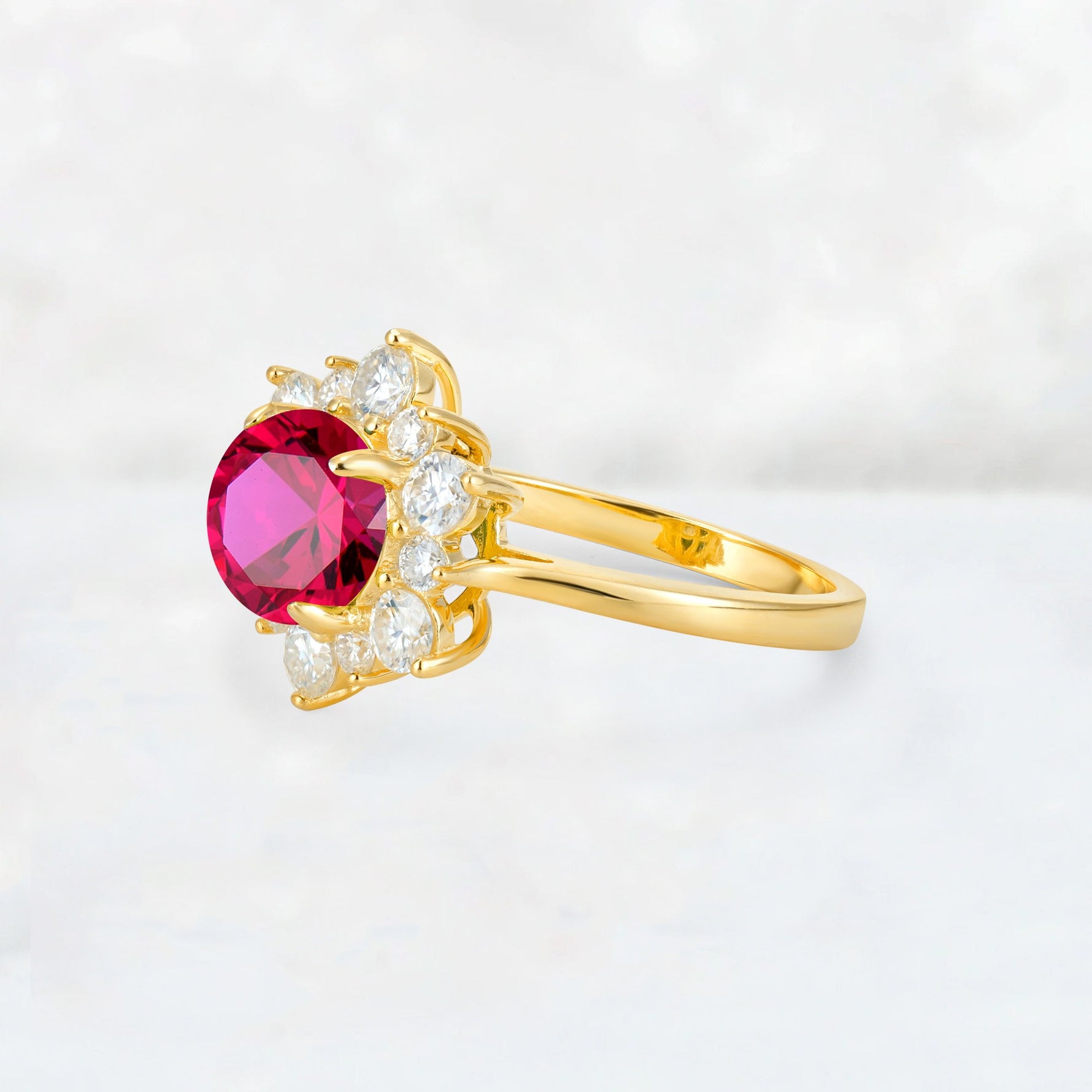 Round Cut Ruby Floral Cluster Engagement Ring - Additional view