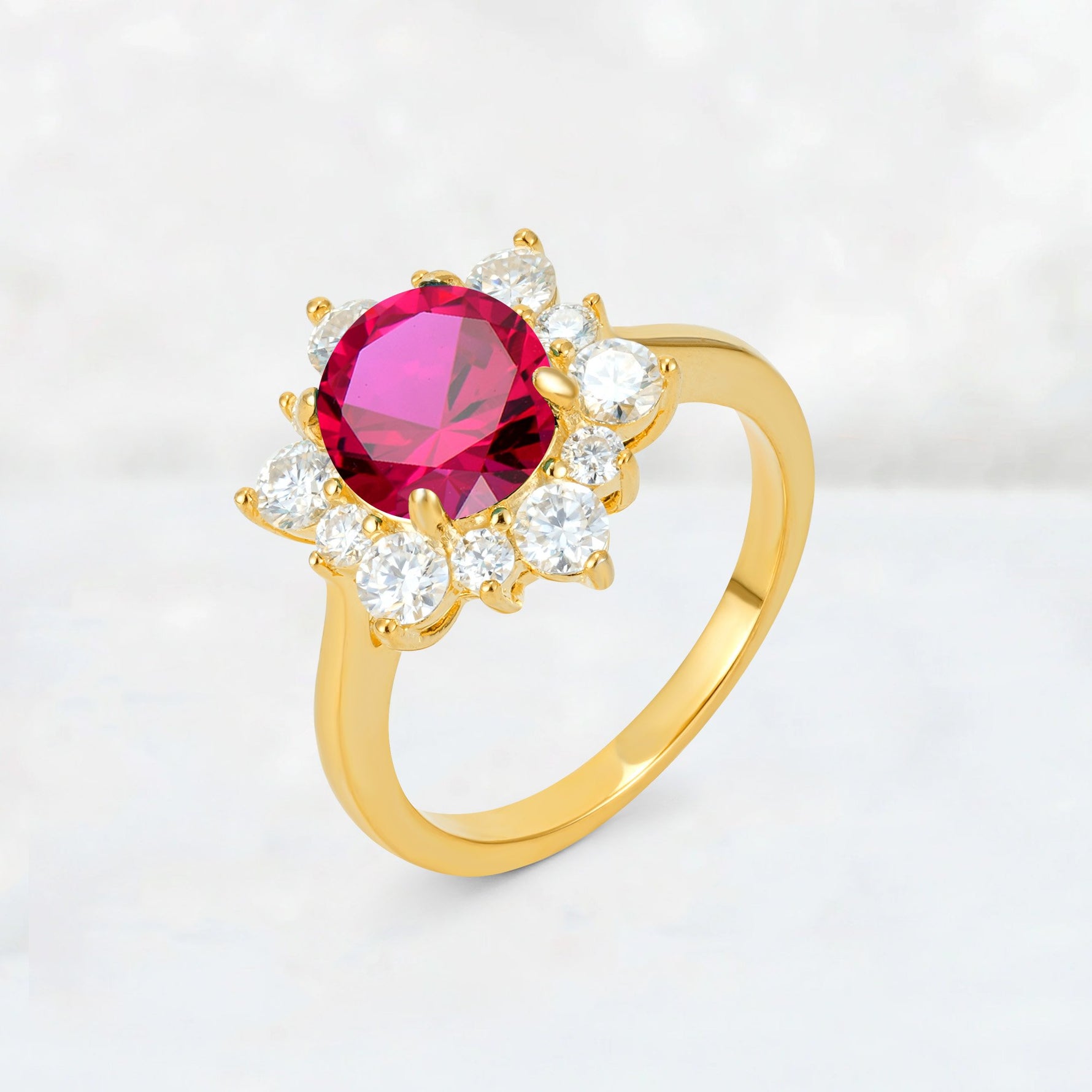 Round Cut Ruby Floral Cluster Engagement Ring - Additional view