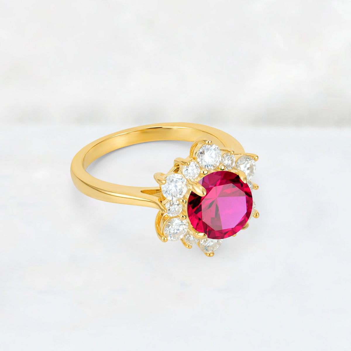 Round Cut Ruby Floral Cluster Engagement Ring - Additional view