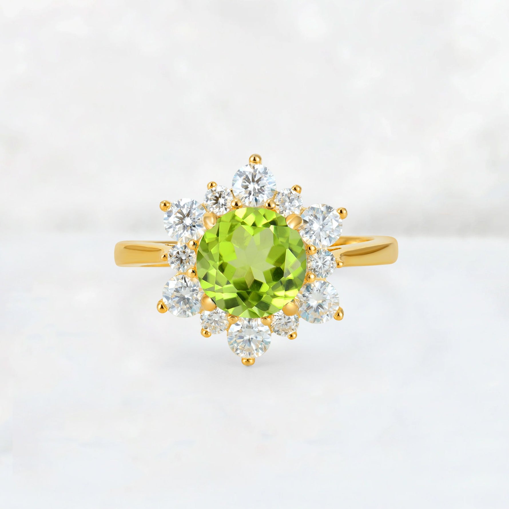 Round Cut Peridot Floral Cluster Engagement Ring - Additional view