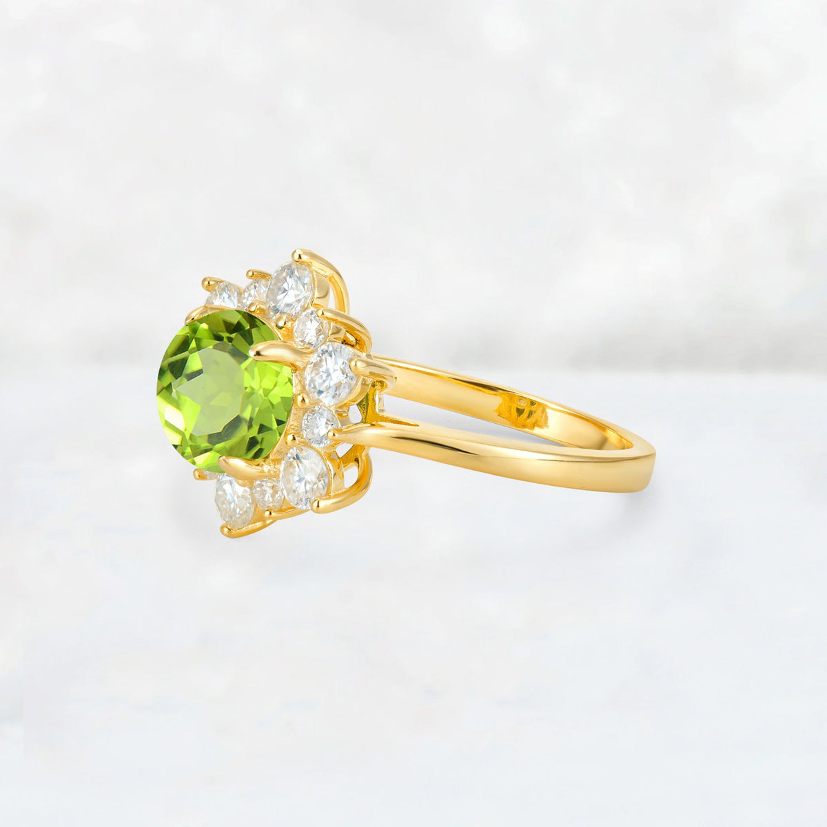 Round Cut Peridot Floral Cluster Engagement Ring - Additional view