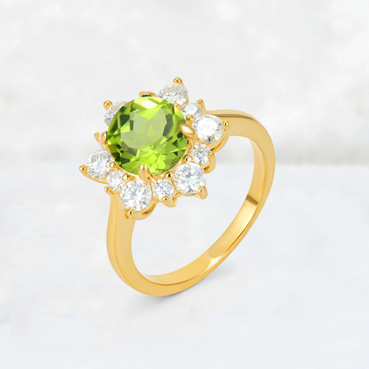 Round Cut Peridot Floral Cluster Engagement Ring - Additional view