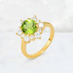Round Cut Peridot Floral Cluster Engagement Ring - Additional view