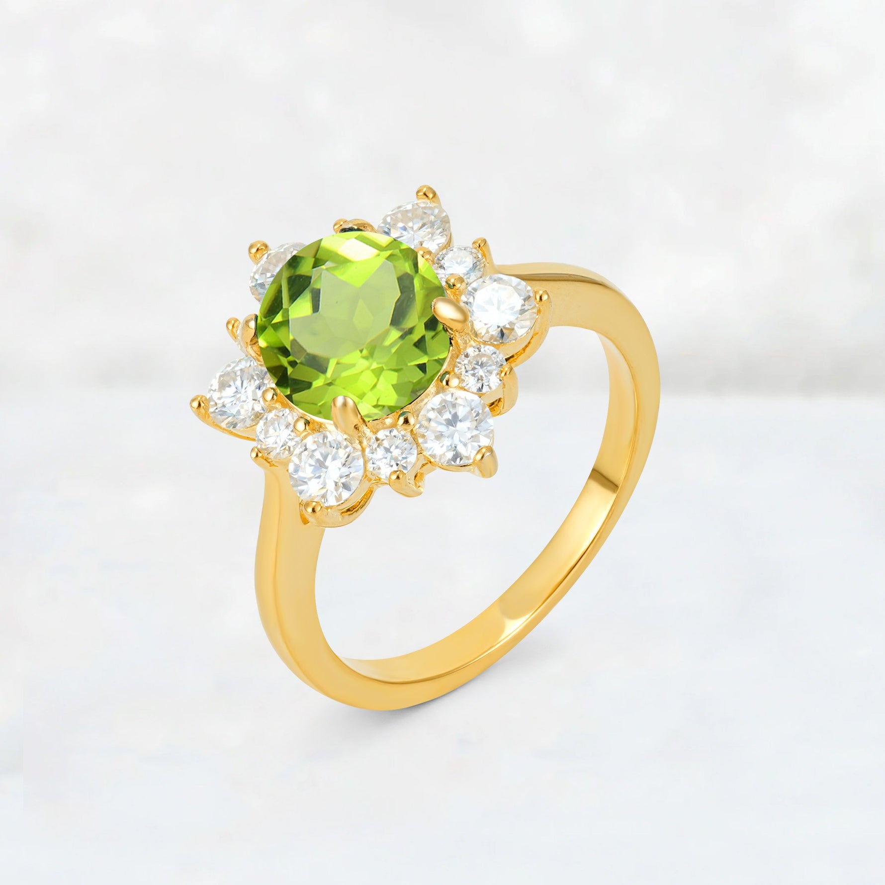 Round Cut Peridot Floral Cluster Engagement Ring - Additional view