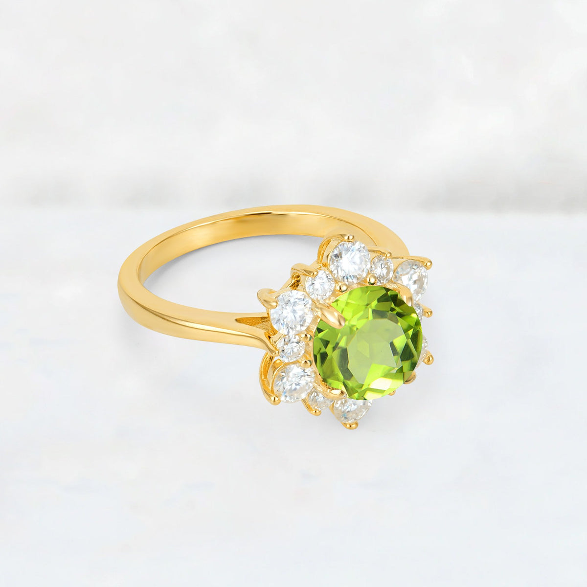 Round Cut Peridot Floral Cluster Engagement Ring - Additional view
