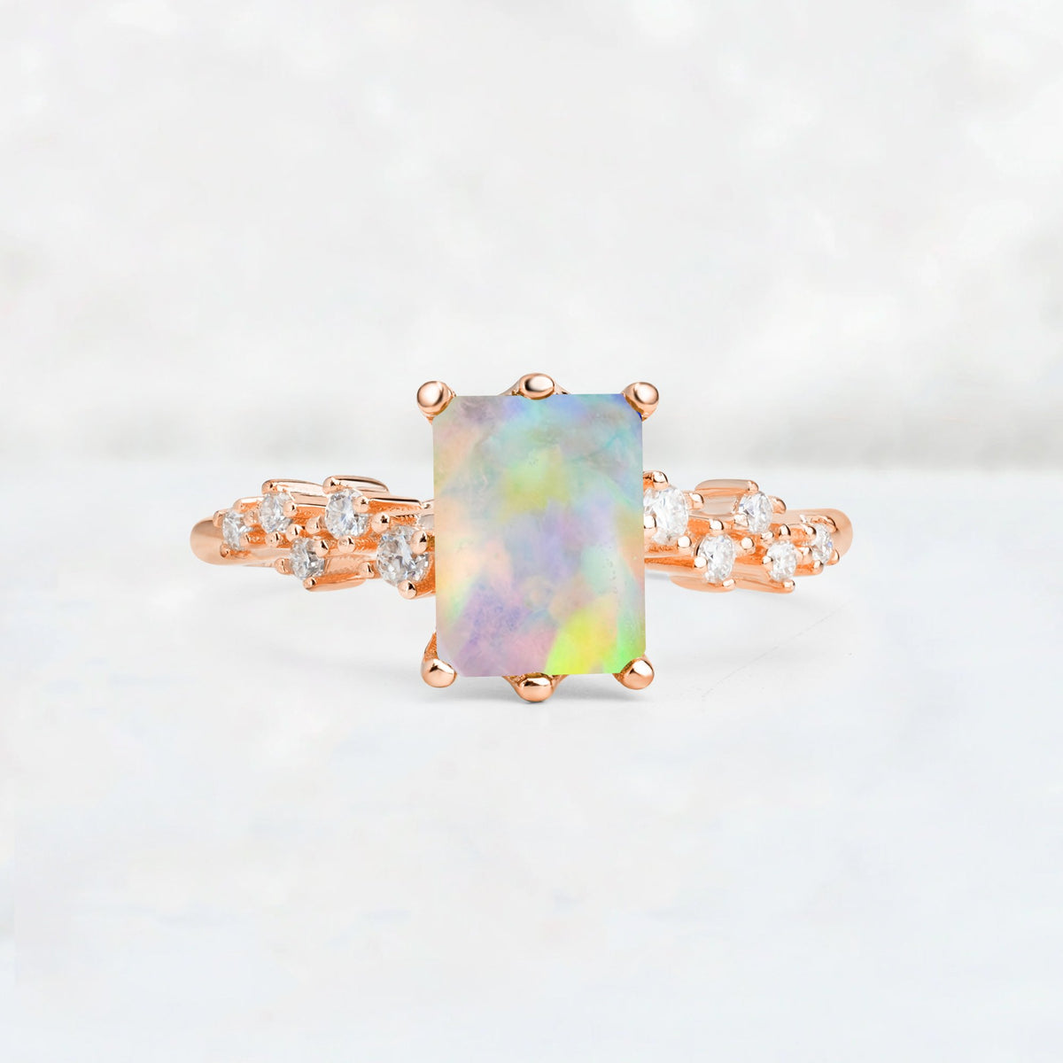 Princess Cut Fire Opal Side Stone Engagement Ring - Additional view